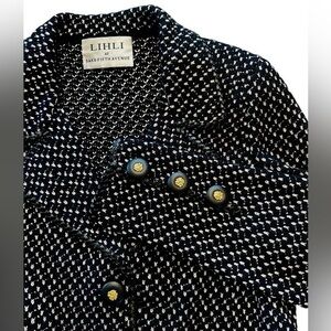 Vtg LIHLI by Saks Fifth Avenue Tweed Wool Blend Blazer - Womens 12 - Black White